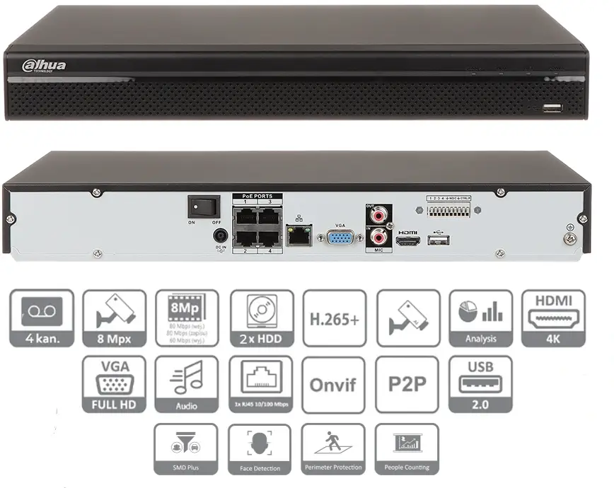 Dahua NVR4204-4KS2/L rejestrator IP Lite